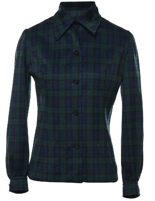 Checked Navy & Green 1990s Jacket - M Corduroy Jacket Velvet Jacket Brocade Jacket