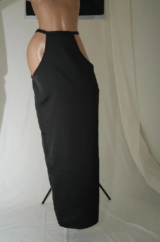 Black Satin Cut Out Side Detail Midi Skirt lace skirt feminine