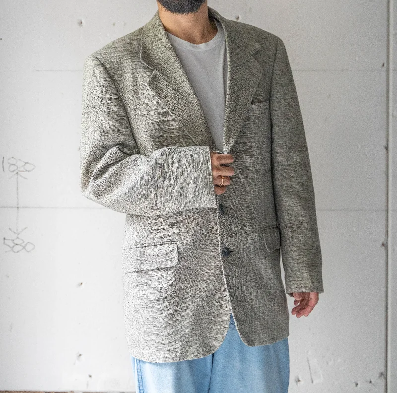 around 1980s black × white melange silk tailored jacket Chenille Fabric Brocade Fabric Lace Fabric
