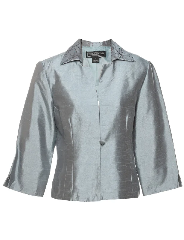 Jessica Howard Silver Metallic Evening Jacket - L Zip Front Button Front Snap Front