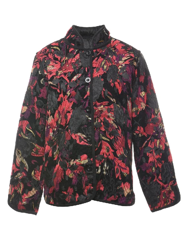 Abstract Floral Pattern Multi-Colour Tapestry Jacket - L Insulated Jacket Fitted Jacket Loose Jacket