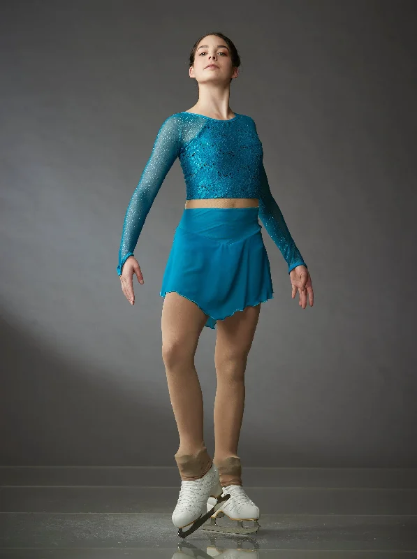 Teal Lace Crop Top Dress with Mesh Chenille Blend Fleece Blend Nylon Blend