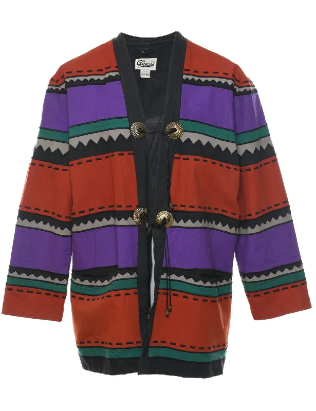 Striped Pattern Multi-Colour Jacket - L Cardigan Sweater Pullover