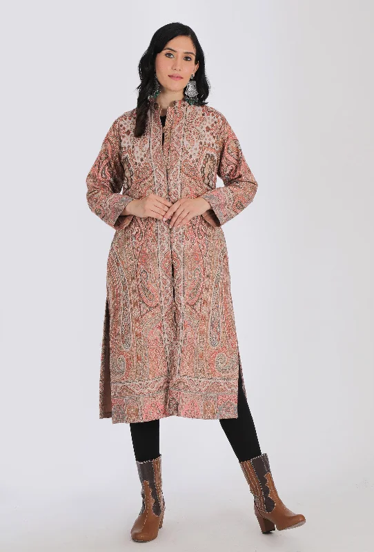 Tahira creme Kani Jamavar Long Coat Outer Jacket Belted Jacket Elasticated Jacket Padded Jacket