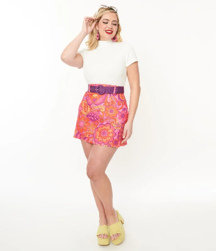 Smak Parlour Hot Pink Mod Floral Easy Does It Mini Skirt asymmetrical skirt cut