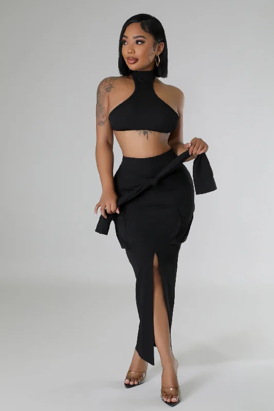 80017P-Mock Neck Crop Top & Skirt Set Jersey Fabric Tulle Fabric Batik Fabric