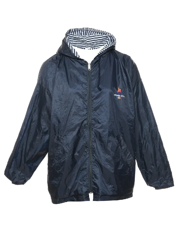 Hooded Navy Athens 2004 Nylon Jacket - L Nylon Jacket Polyester Jacket Spandex Jacket