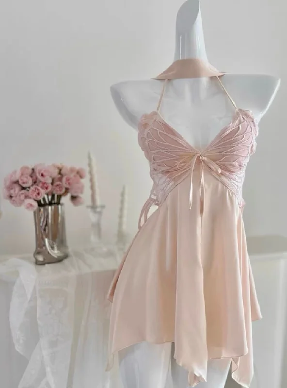 Butterfly embroidery hanging neck skirt sexy pajamas BY9130 tiered skirt playful