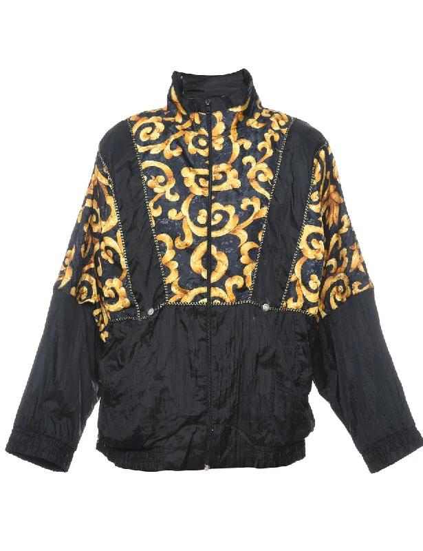 Black & Gold Patterned Nylon Jacket - S Wool Fabric Cashmere Fabric Tweed Fabric