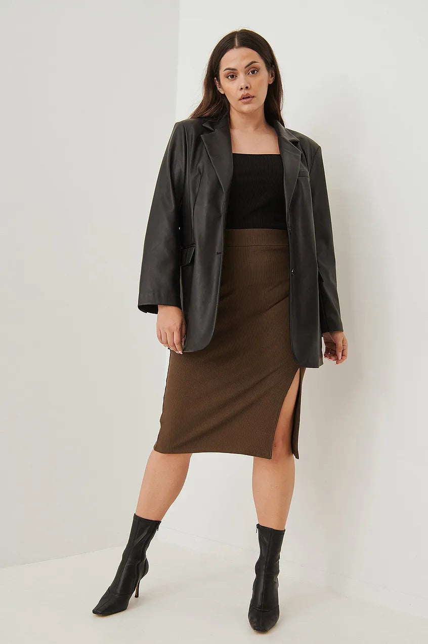 Ribbed Slit Midi Skirt corduroy skirt cozy