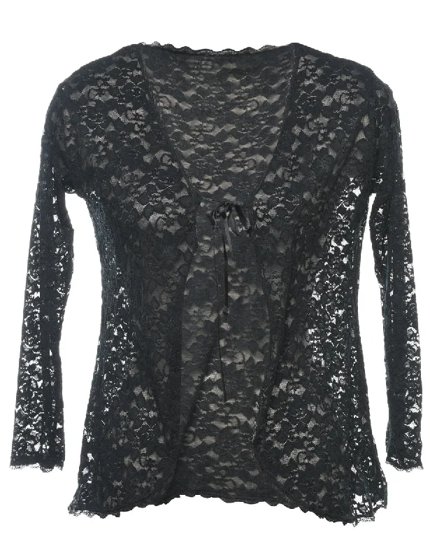 Classic Black Lace Y2K Evening Jacket - M Toggled Jacket Drawstring Jacket Belted Jacket