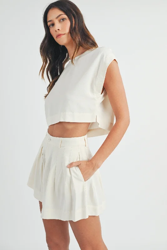 The Nikki Crop Top + Shorts Set - Sold Separately Houndstooth Herringbone Solid