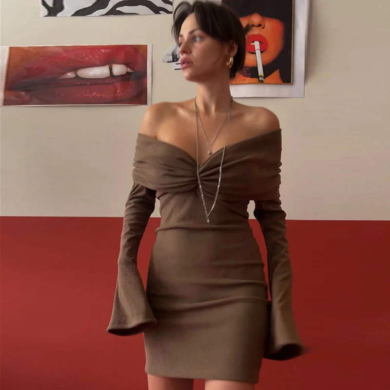 Hip Skirt Fashionable Slim-fit Pleated Off-shoulder Long Sleeve wrap skirt elegant