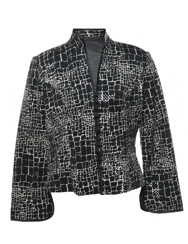 Black & Silver Snakeskin Pattern Evening Jacket - M Striped Jacket Polka Dot Jacket Floral Jacket
