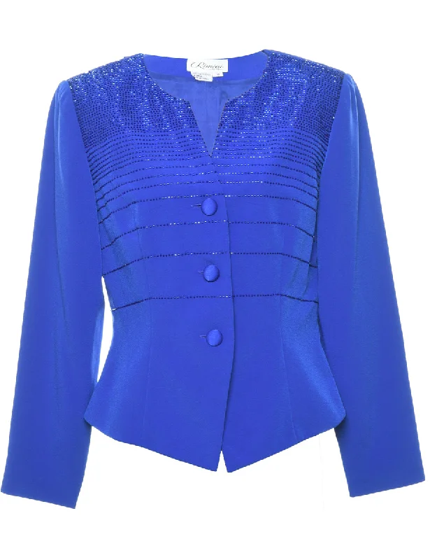 Blue 1980s Sparkly Jacket - M Rayon Jacket Velvet Jacket Corduroy Jacket