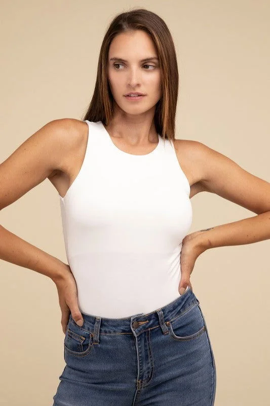 ZENANA Boat Neck Sleeveless Padded Bodysuit Fashionable Bodysuit for Date Night