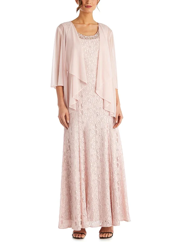 Womens Jacket Maxi Evening Dress Boat Neck Shawl Collar Notched Collar