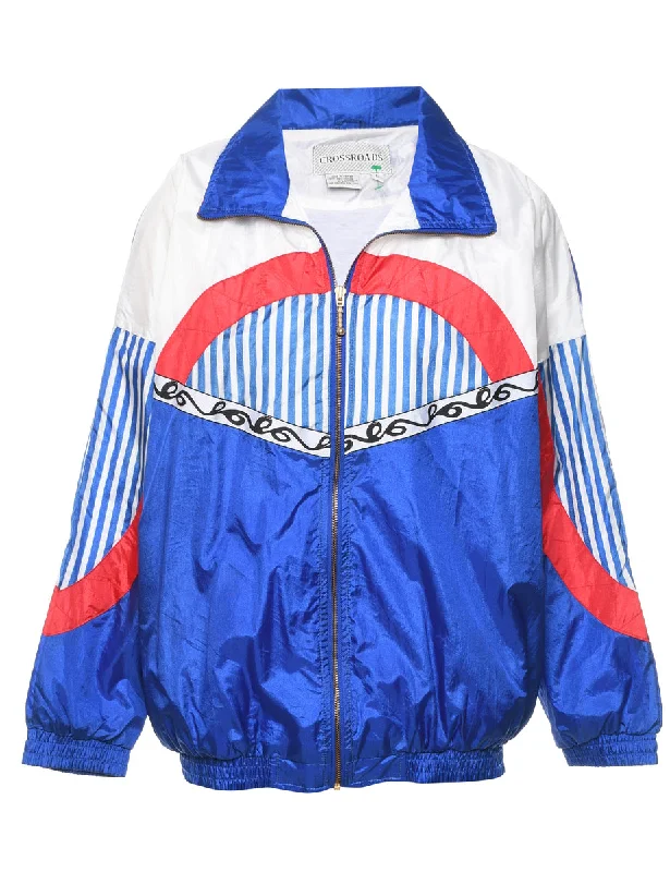 Black, White & Red Patterned Nylon Jacket - L One-Shoulder Jacket Off-the-Shoulder Jacket Asymmetrical Jacket