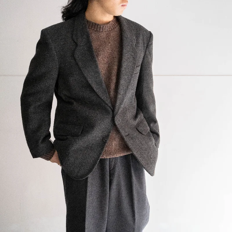 1980-90s Japan vintage gray color tweed tailored jacket Mesh Jacket Canvas Jacket Denim Jacket