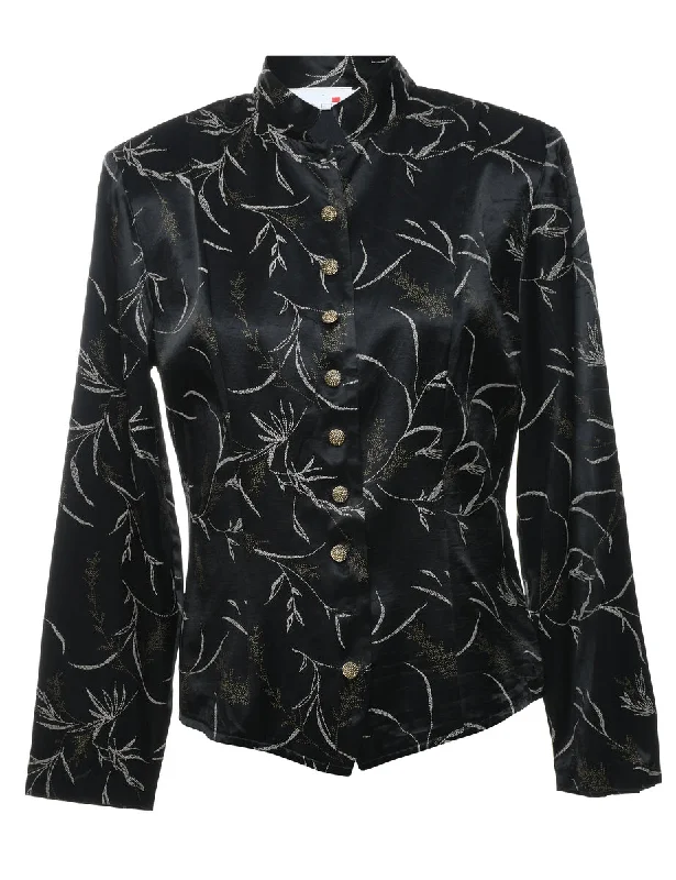 Black & Silver Floral Sparkly Evening Jacket - M Faux Fur Jacket Real Fur Jacket Shearling Jacket