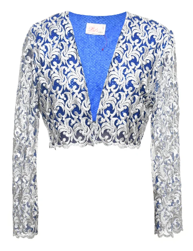 Blue & Silver Lace Evening Jacket - M Bomber Jacket Anorak Windbreaker