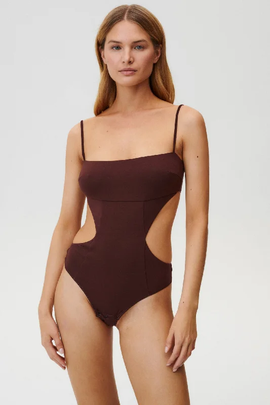Reckless Bodysuit Brown Fashionable Sleeveless Bodysuit with Buttons
