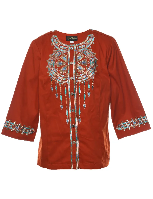 Embroidered Burnt Orange Bob Mackie Tapestry Jacket - S Trench Coat Raincoat Waterproof Jacket