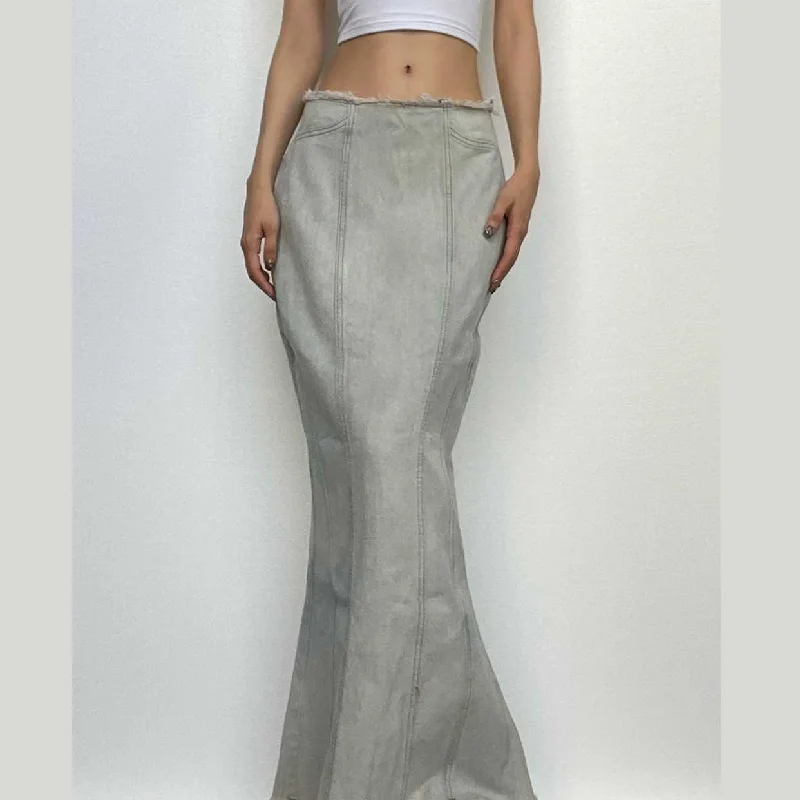 Tie dye raw hem zip-up slit midi skirt wool skirt warm