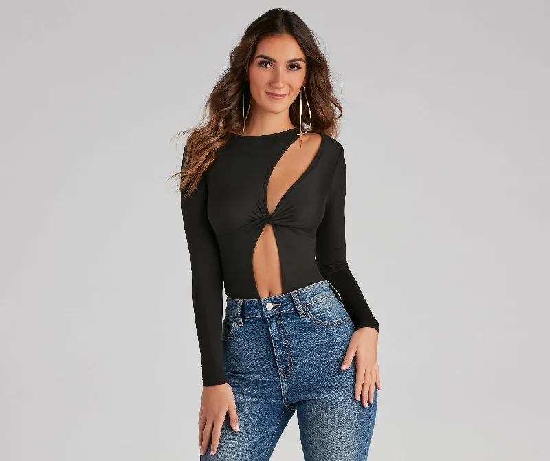 Gimme More Twist Cutout Bodysuit Trendy Bodysuit with Back Tie