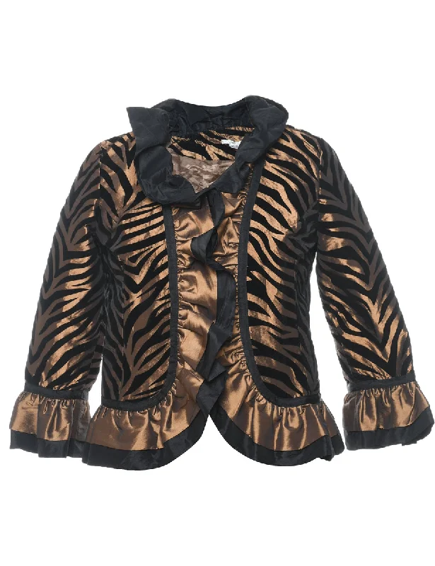 Black & Gold 1980s Metallic Zebra Print Jacket - S Fleece Jacket Down Jacket Parka