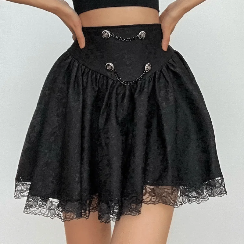 Button lace hem solid zip-up ruched mini skirt velvet skirt luxury