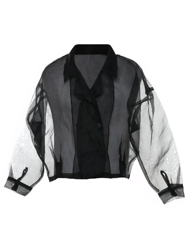 Black Classic Sheer Jacket - M Herringbone Jacket Checkered Jacket Solid Jacket