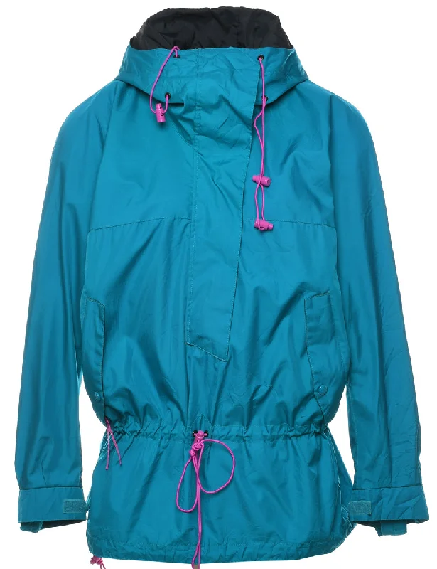 Turquoise & Purple Nylon Hooded Jacket - L Denim Jacket Leather Jacket Suede Jacket