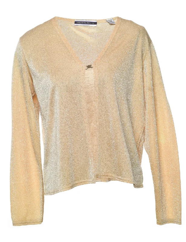 Gold Sparkly Metallic Evening Jacket - M A-Line Jacket Boat Neck Shawl Collar