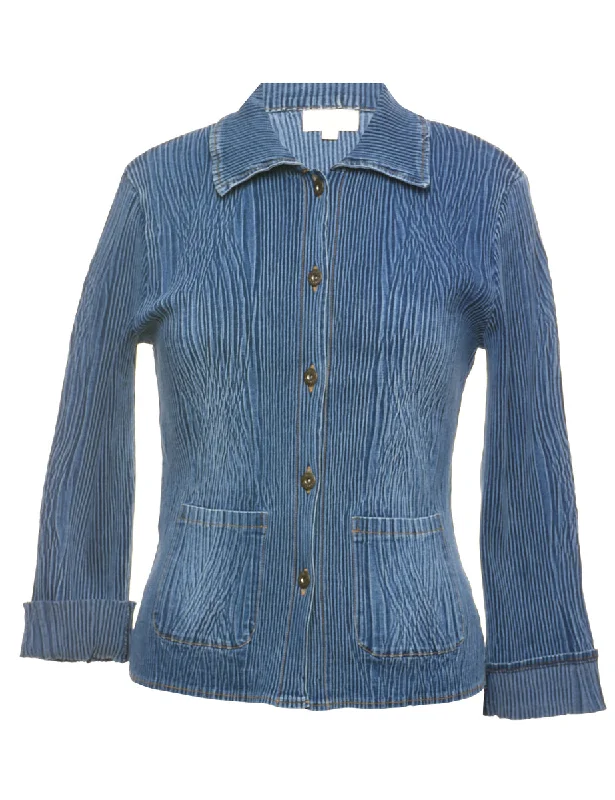Medium Wash Denim Jacket - M Front Pockets Side Pockets Patch Pockets