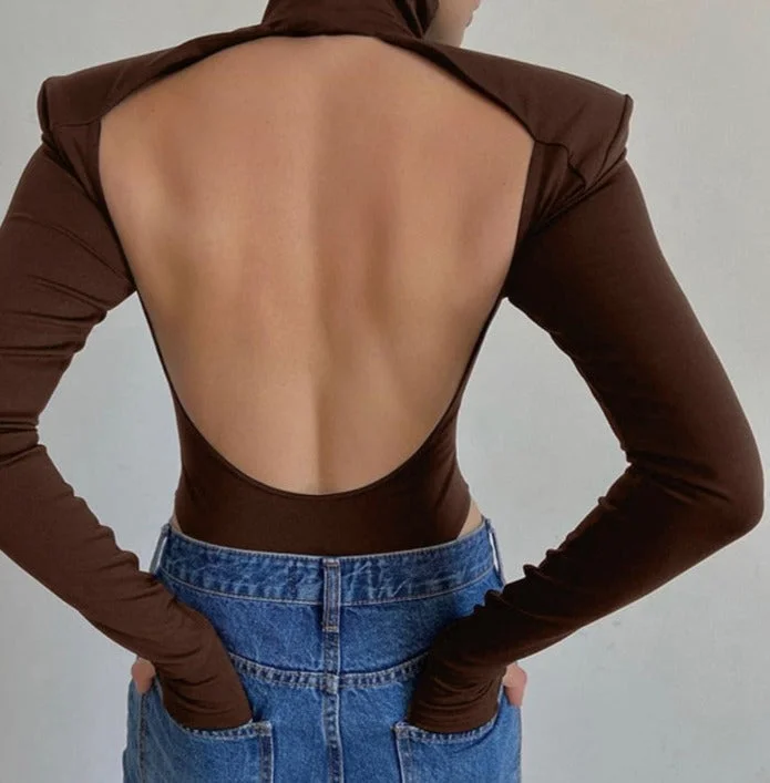 Sexy Backless Bodysuits Turtleneck Elegant Club Party Women's Tops One Piece Outfit High Waist Bodysuit Rompers Stylish One-Shoulder Bodysuit
