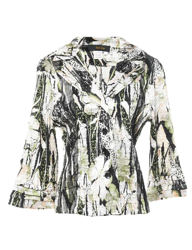 Bala Bala Floral Pattern Light Green & Grey Bell Sleeve Jacket - M Mesh Jacket Canvas Jacket Denim Jacket