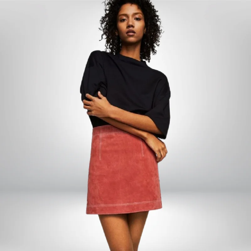 Suede Leather Mini Skirt - Nora linen skirt natural