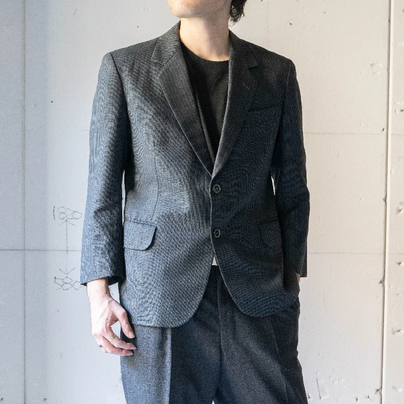 1980s Japan vintage navy × black stripe wool tailored jacket Welt Pockets Slit Pockets Flap Pockets