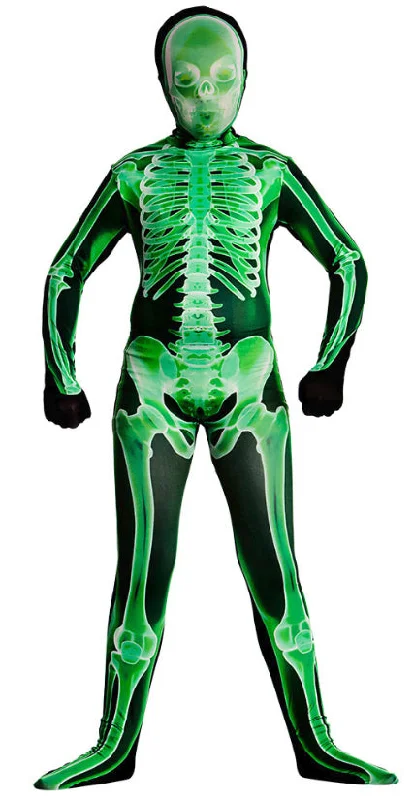 Boys Green X-Ray Skinz Halloween Skeleton Bodysuit Costume Trendy Scoop Back Bodysuit