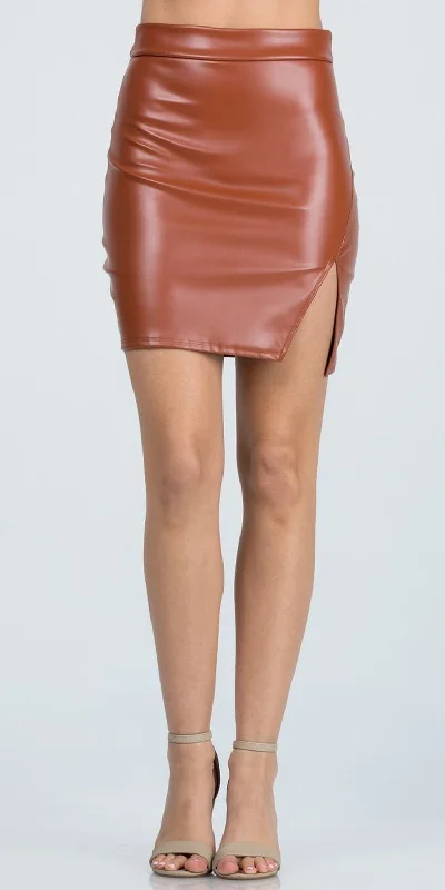 La Scala 25840 Open Side Slit PU Leather Mini Skirt chiffon skirt lightweight