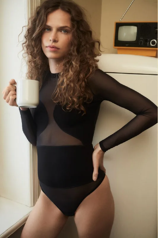 All-Nighter Bodysuit Black Stylish Bodysuit with Cross Front