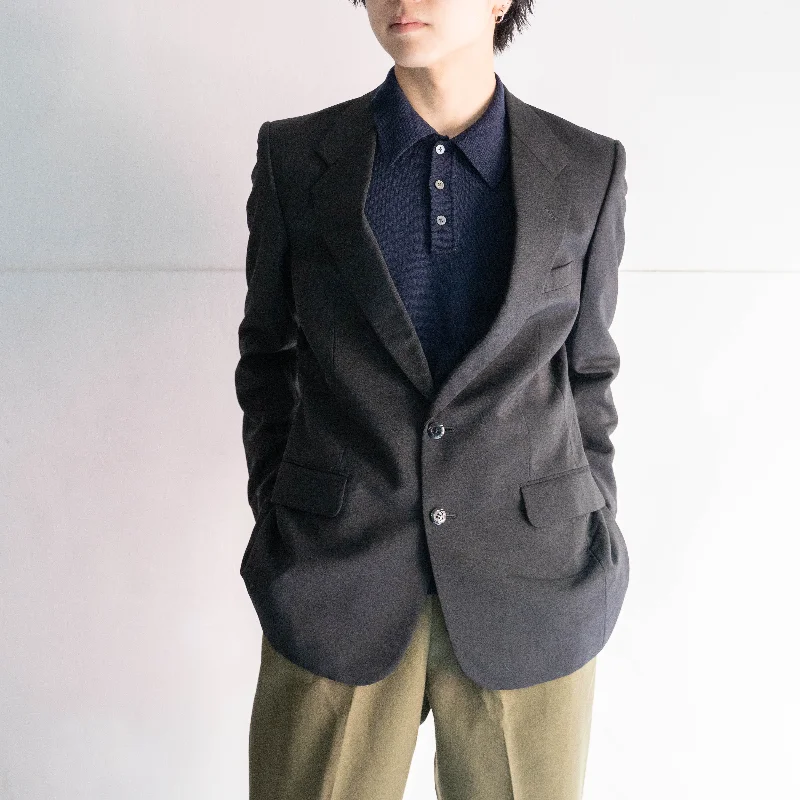 1990s Japan vintage mohair blend black color tailored jacket Zippered Jacket Buttoned Jacket Snapped Jacket