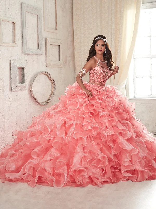 Ruffled Crop Top Quinceanera Dress by House of Wu 26830 Real Fur Shearling Chenille