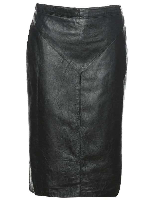 Black Pencil Shape Leather Skirt - M cashmere skirt soft