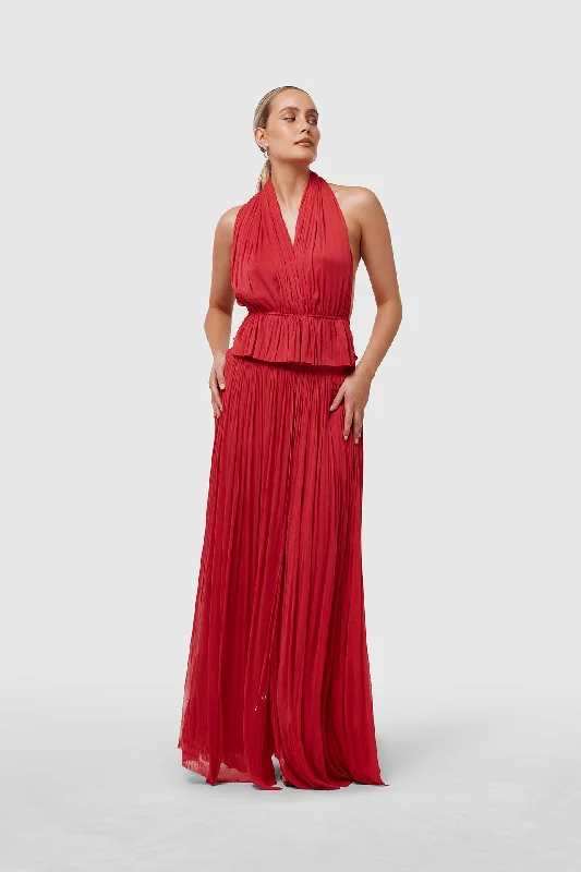 Red Silk Skirt & Top Set boho skirt vibe