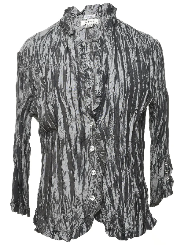Silver Metallic Ruched Evening Jacket - M Hoodie Zip-Up Jacket Button-Up Jacket