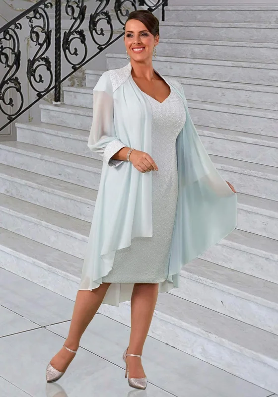 Veromia Metallic Dress & Chiffon Jacket, Silver Blue Corduroy Jacket Velvet Jacket Brocade Jacket
