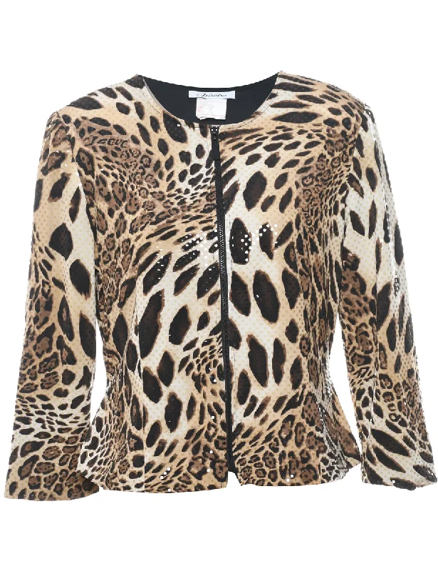 1990s Sparkly Leopard Print Evening Jacket - M Faux Fur Jacket Real Fur Jacket Shearling Jacket