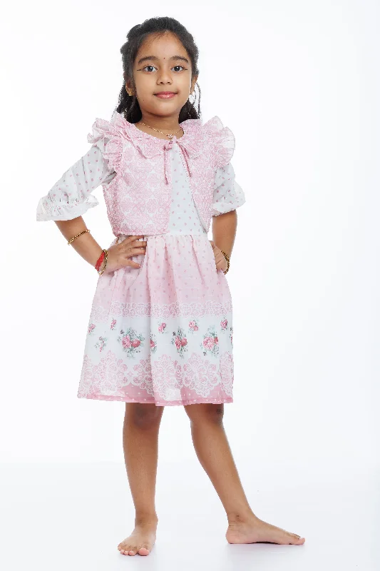 Girls Pink Fancy Frock with Lace Detailing and Matching Sheer Jacket Plaid Jacket Tartan Jacket Houndstooth Jacket